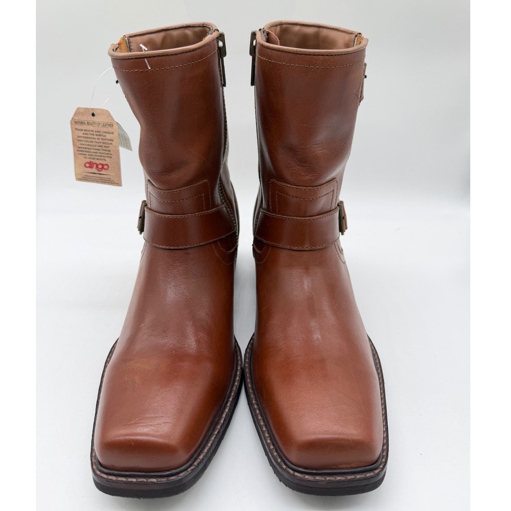 Dingo Men 8.5 D Brown Oiled Leather Harness Boots Square Toe Side Zip DI 293 NWT